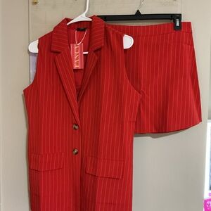 Red Pinstripe Women's Vest and Skirt Set